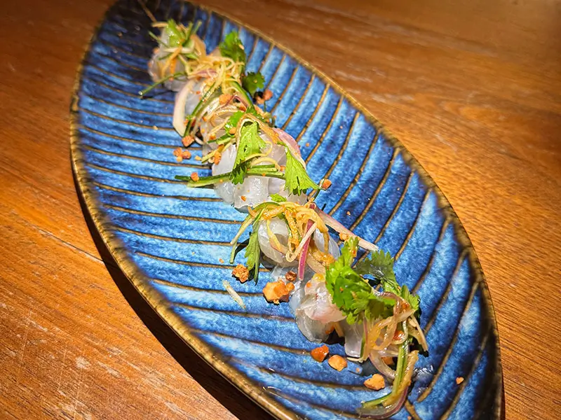 Citrus-marinated sea bass ceviche at Umami Crudo , a Japanese Restaurant in Boston