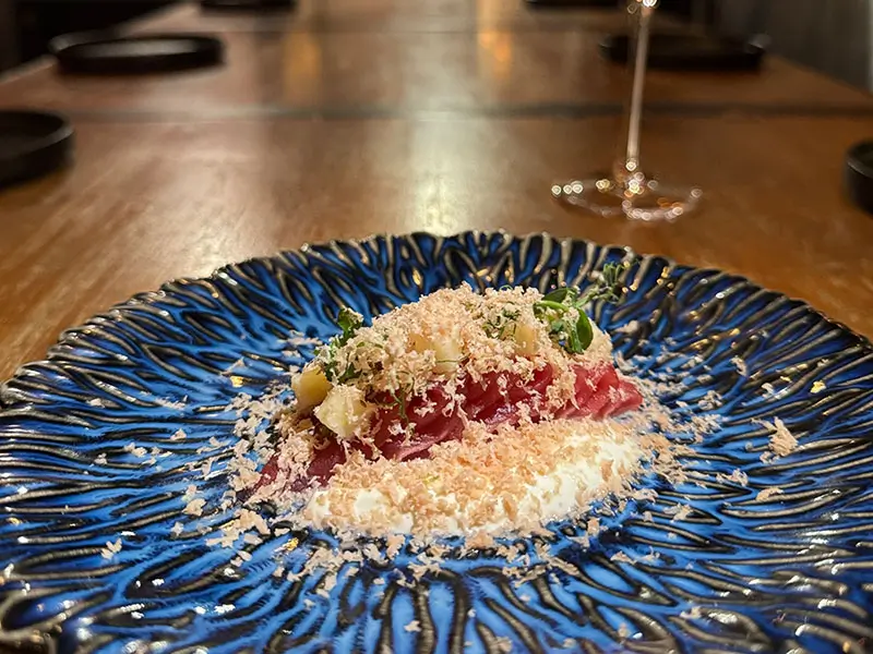 Tuna tartare with crispy panko & cream at Umami Crudo , a Japanese Restaurant in Boston