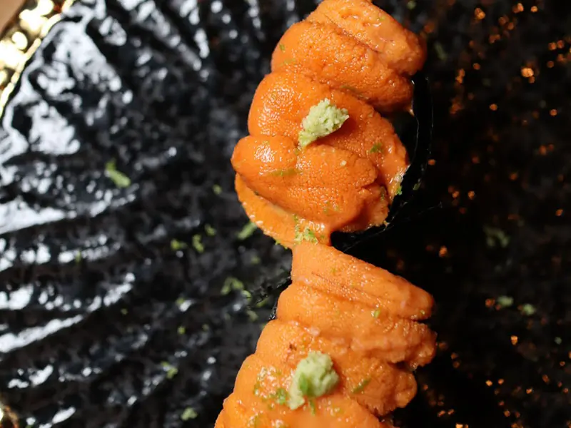 Uni spiral roll with yuzu kosho at Umami Crudo , a Japanese Restaurant in Boston